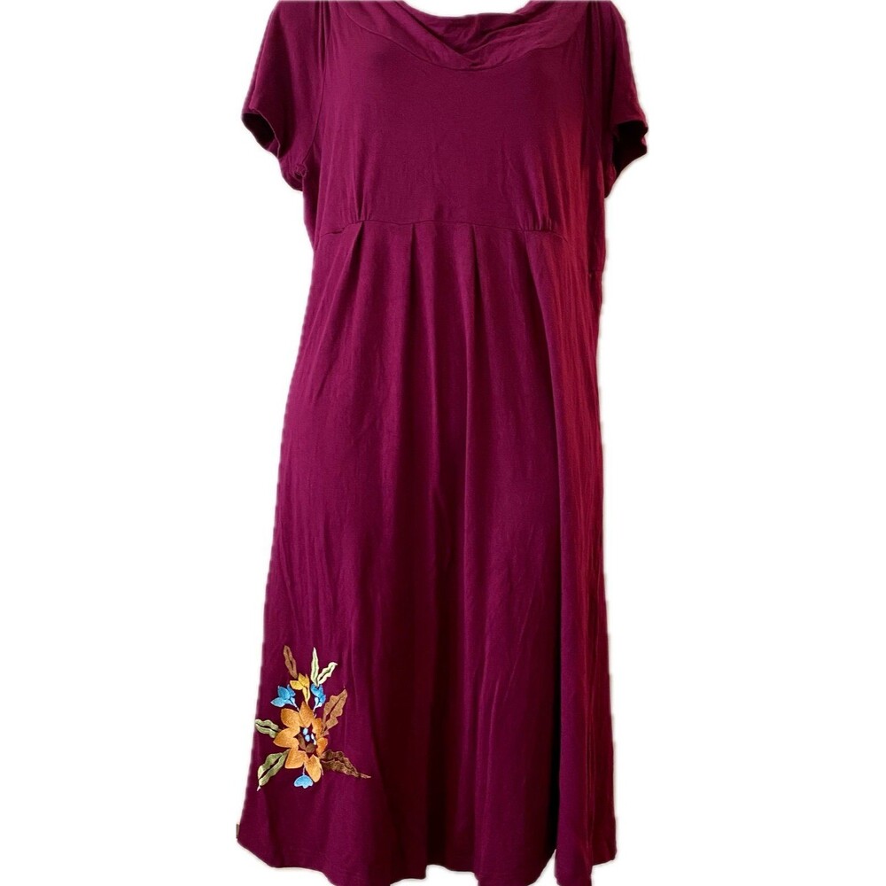 Caite Raspberry Floral Embroidery Rayon Spandex Cowl Neck Dress